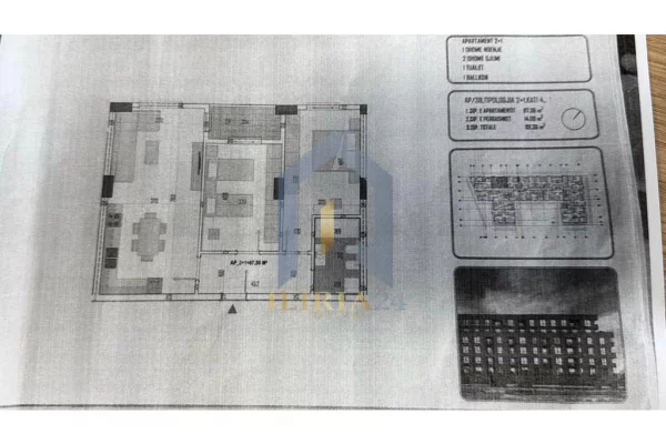Shtepi ne shitje Apartament ne Tirane, 2+1, Mobilimi Bosh, pa mobiluar, Pagesa 121,632  Euro.