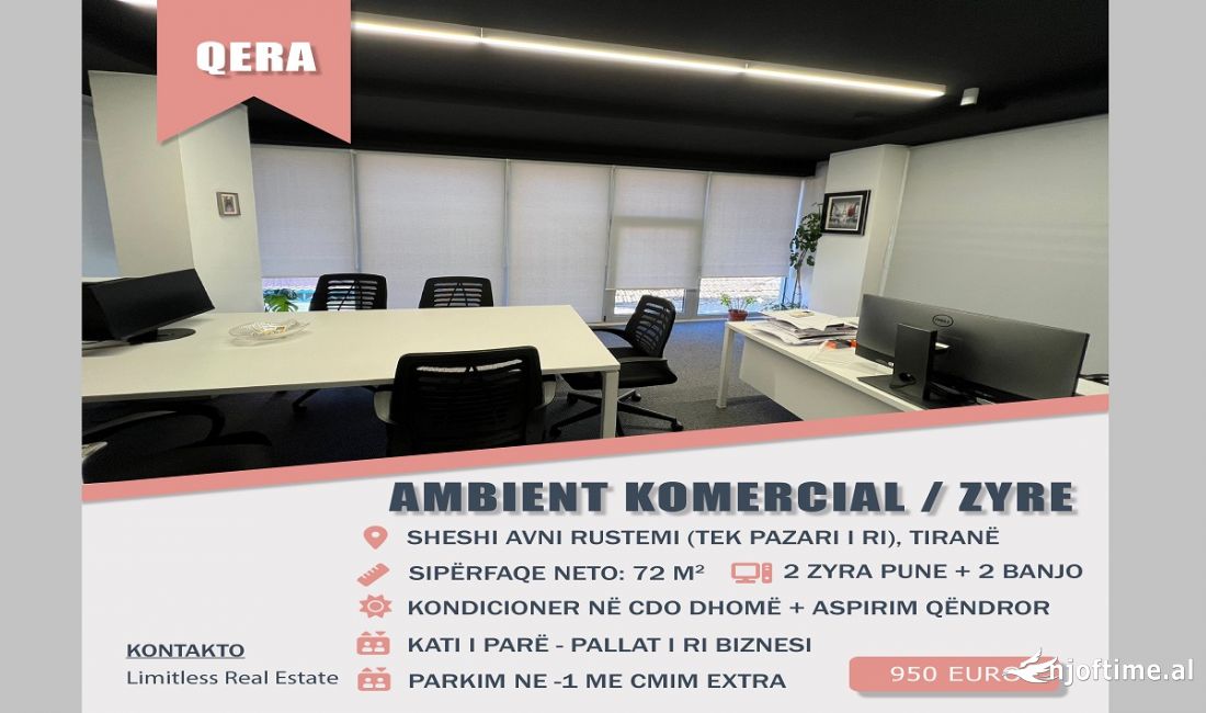 Jepet me qera Ambient Komercial per Zyra tek Sheshi Avni Rustemi direkt tek Pazari i Ri, Tirane