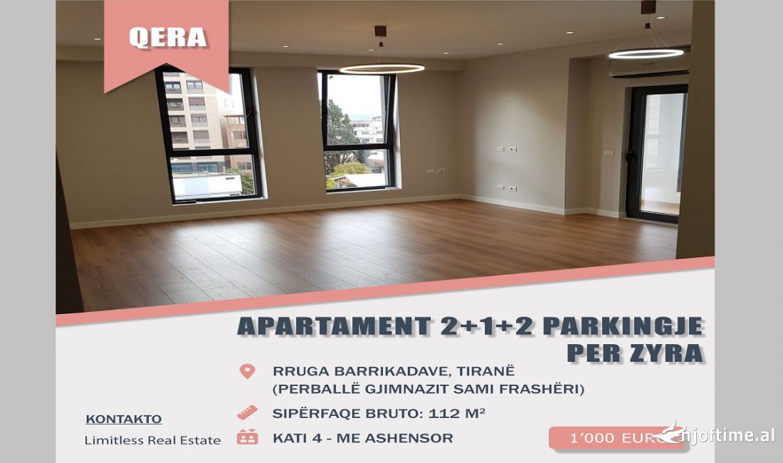 Jepet me qera Apartament 2+1+2 Parkingje per Zyra perballe gjimnazit Sami Frasheri, Tirane