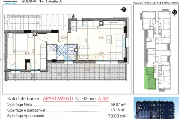 Apartment for sale in Tirana 1+1, Emty