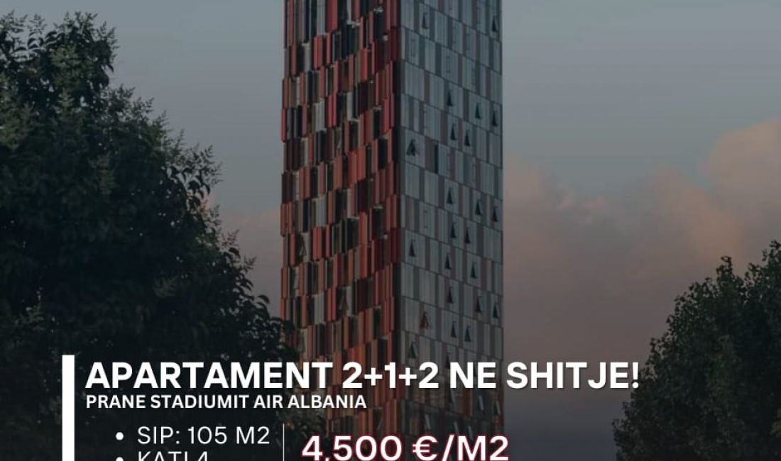 Shtepi ne shitje Apartament ne Tirane, 2+1, Mobilimi Bosh, pa mobiluar, Pagesa 467,235  Euro.