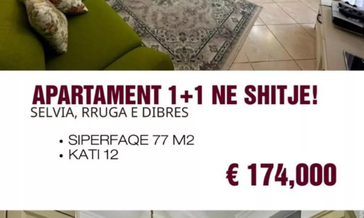 Shtepi ne shitje Apartament ne Tirane, 1+1, Mobilimi E mobiluar, Pagesa 174,000  Euro.