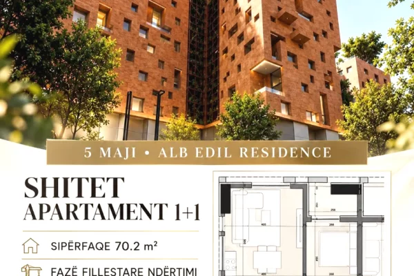 Shitet apartament 1+1 tek Rezidenca Alb Edil , Rruga 5 Maji .