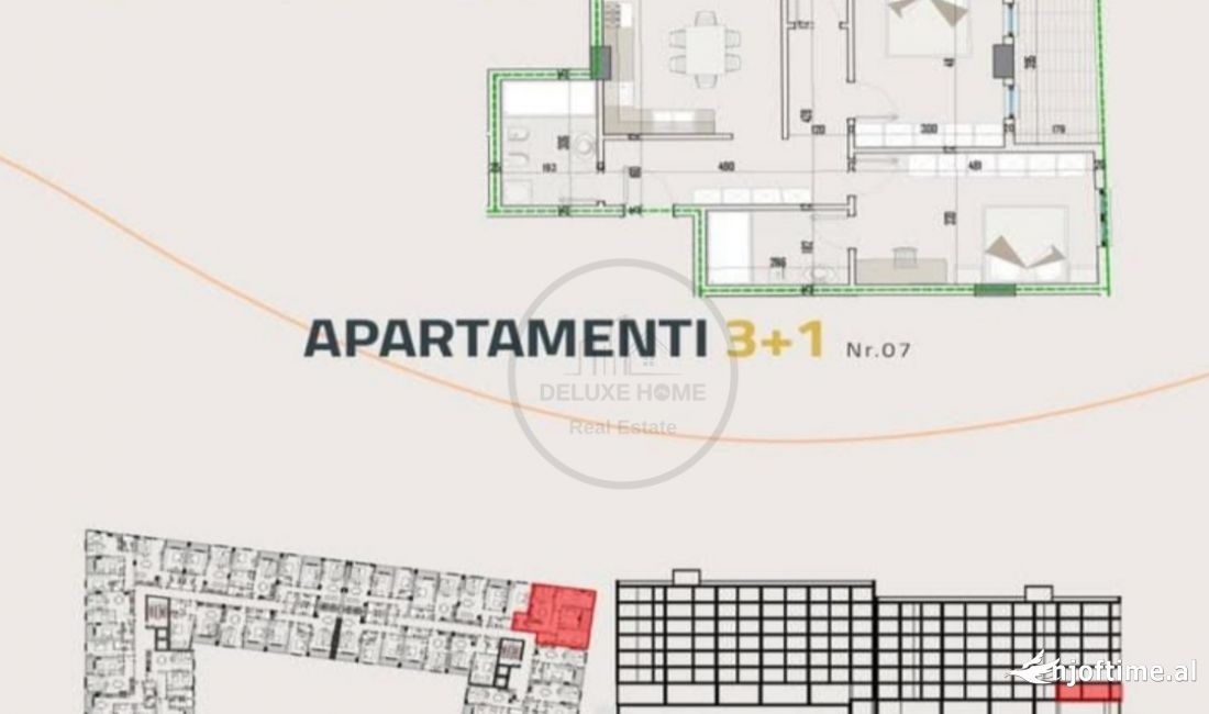 Shtepi ne shitje Apartament ne Tirane, 3+1, Mobilimi Bosh, pa mobiluar, Pagesa 132,000  Euro.