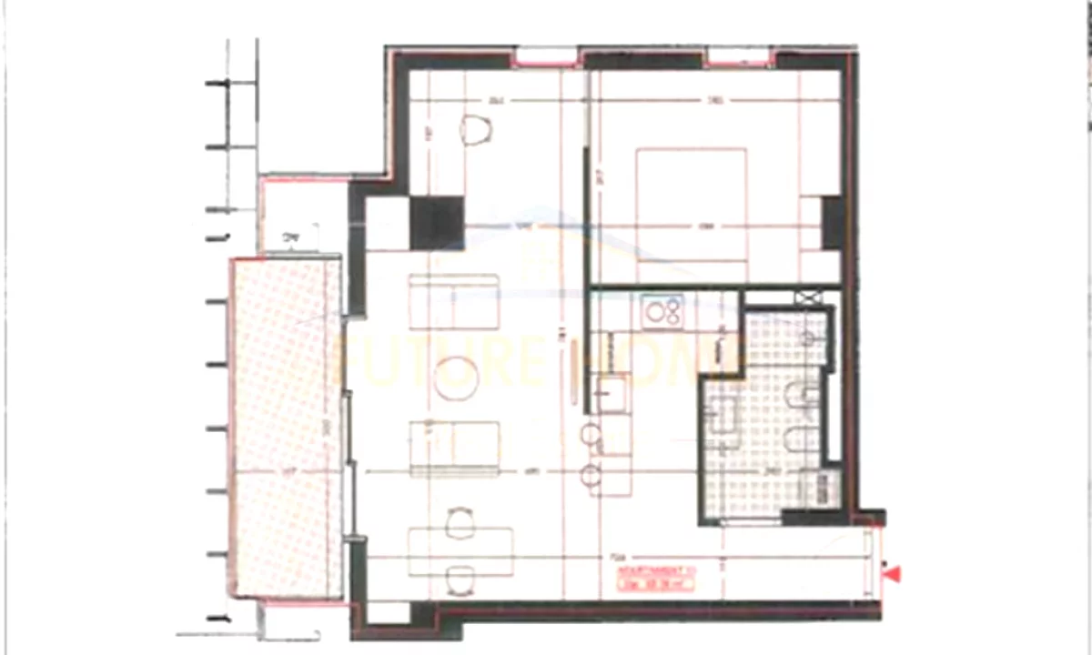 Shtepi ne shitje Apartament ne Tirane, 1+1, Mobilimi Bosh, pa mobiluar, Pagesa 132,420  Euro.
