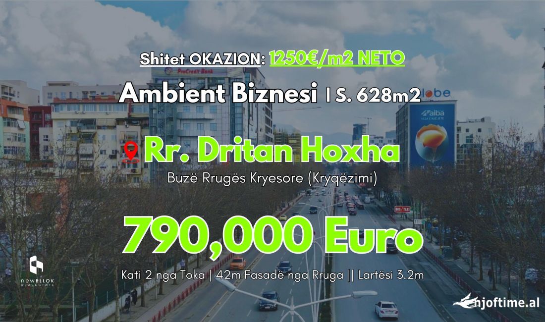 Shitet: Amb Komercial **628m2 ( Kryq. Laprakes - Rr. Dritan Hoxha ) Fasade Xhami nga Rr. Kryesore