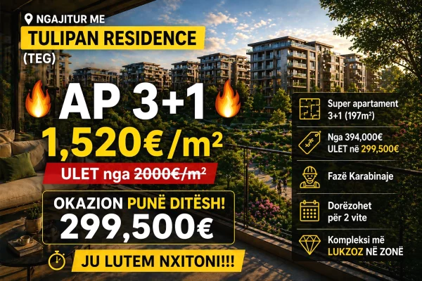 House for Sale 3+1 in Tirana - 299,500 Euro