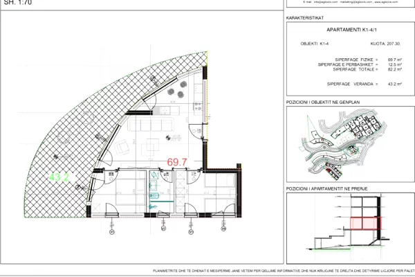 Penthouse (panoramic top floor) for sale in Tirana 2+1, Emty