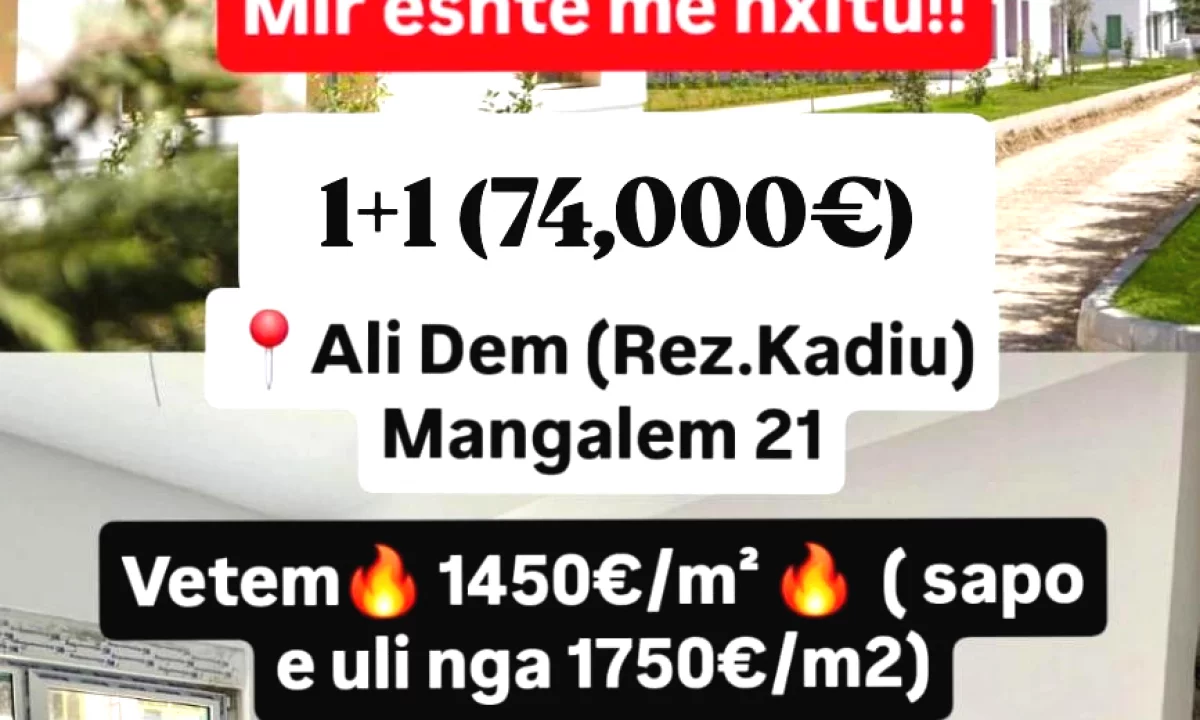 Shtepi ne shitje Apartament ne Tirane, 1+1, Mobilimi Bosh, pa mobiluar, Pagesa 74,000  Euro.