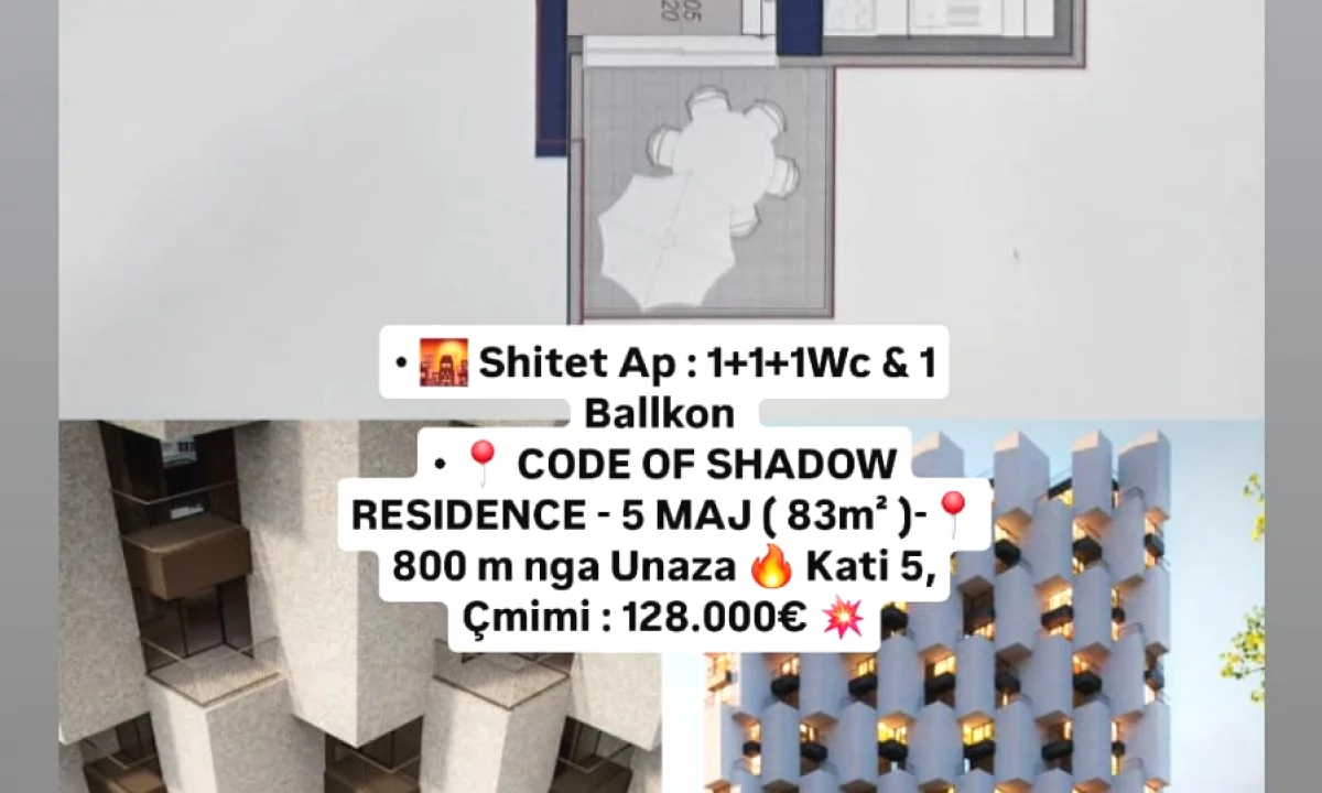 Shtepi ne shitje Apartament ne Tirane, 1+1, Mobilimi Bosh, pa mobiluar, Pagesa 128,000  Euro.