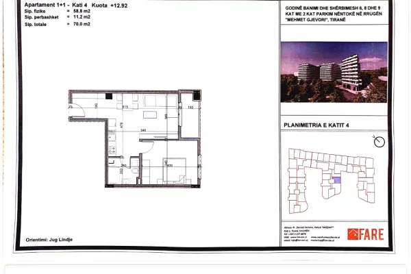 Shtepi ne shitje Apartament ne Tirane, 1+1, Mobilimi Bosh, pa mobiluar, Pagesa 84,000  Euro.