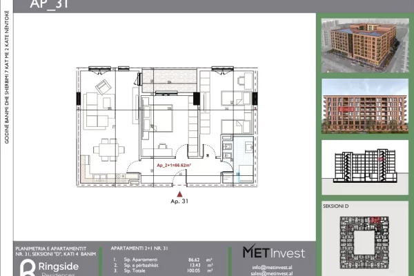 House for Sale Apartment in Tirana, 2+1, Furniture Emty, Payment 105,000  Euro.