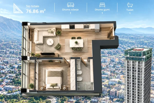 Shtepi ne shitje Apartament ne Tirane, 1+1, Mobilimi Bosh, pa mobiluar, Pagesa 145,000  Euro.