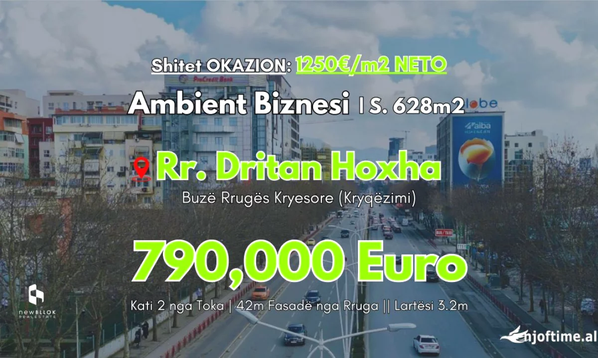 Shitet: Amb Komercial **628m2 ( Kryq. Laprakes - Rr. Dritan Hoxha ) Fasade Xhami nga Rr. Kryesore