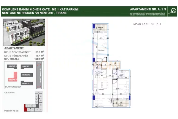 Shtepi ne shitje Apartament ne Tirane, 2+1, Mobilimi Bosh, pa mobiluar, Pagesa 145,000  Euro.
