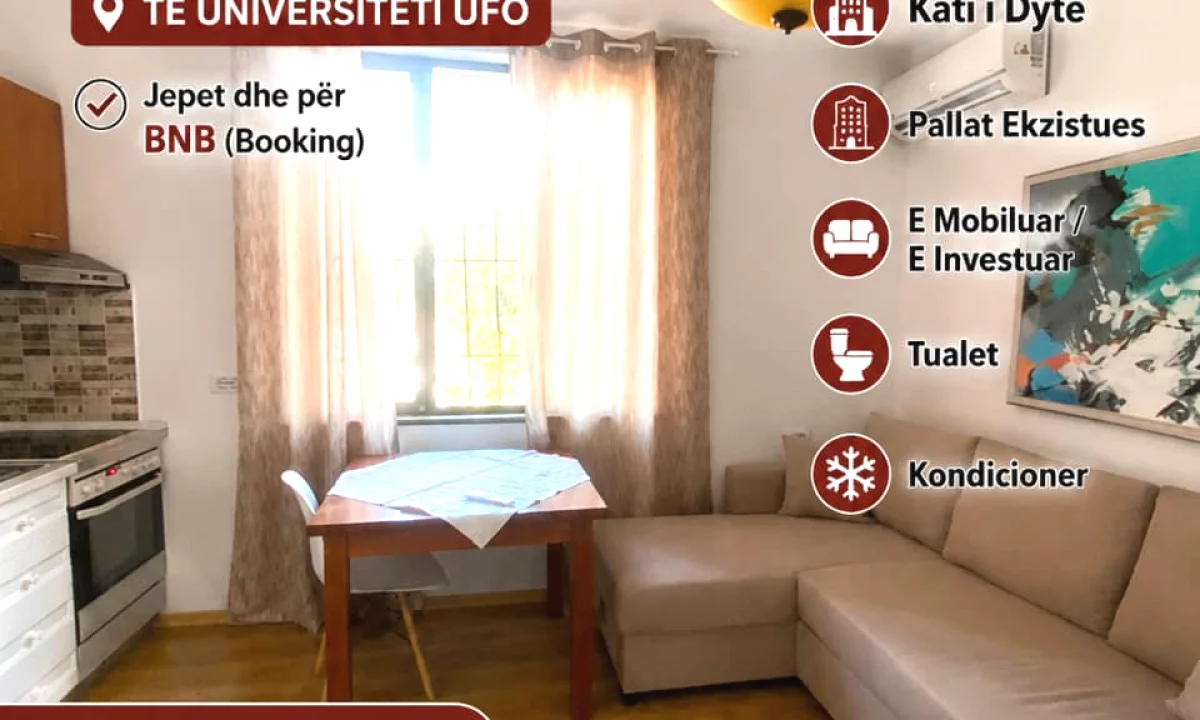Shtepi me qera Apartament ne Tirane, 1+1, Mobilimi E mobiluar, Pagesa 65,000  Leke.