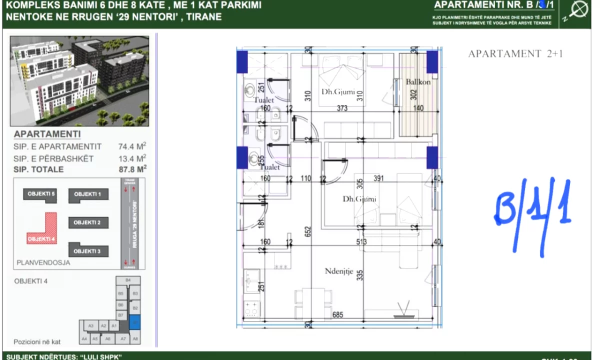 Shtepi ne shitje Apartament ne Tirane, 2+1, Mobilimi Bosh, pa mobiluar, Pagesa 126,000  Euro.