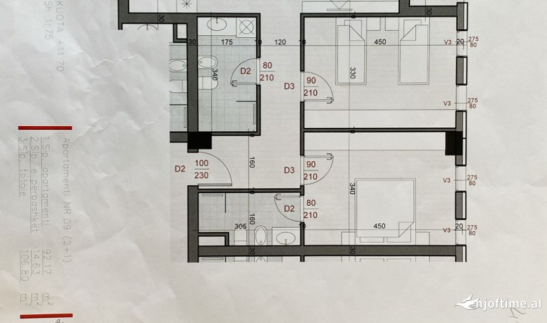 Shtepi ne shitje Apartament ne Tirane, 2+1, Mobilimi Bosh, pa mobiluar, Pagesa 170,000  Euro.