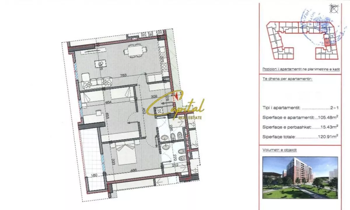 Shtepi ne shitje Apartament ne Tirane, 2+1, Mobilimi Bosh, pa mobiluar, Pagesa 145,092  Euro.