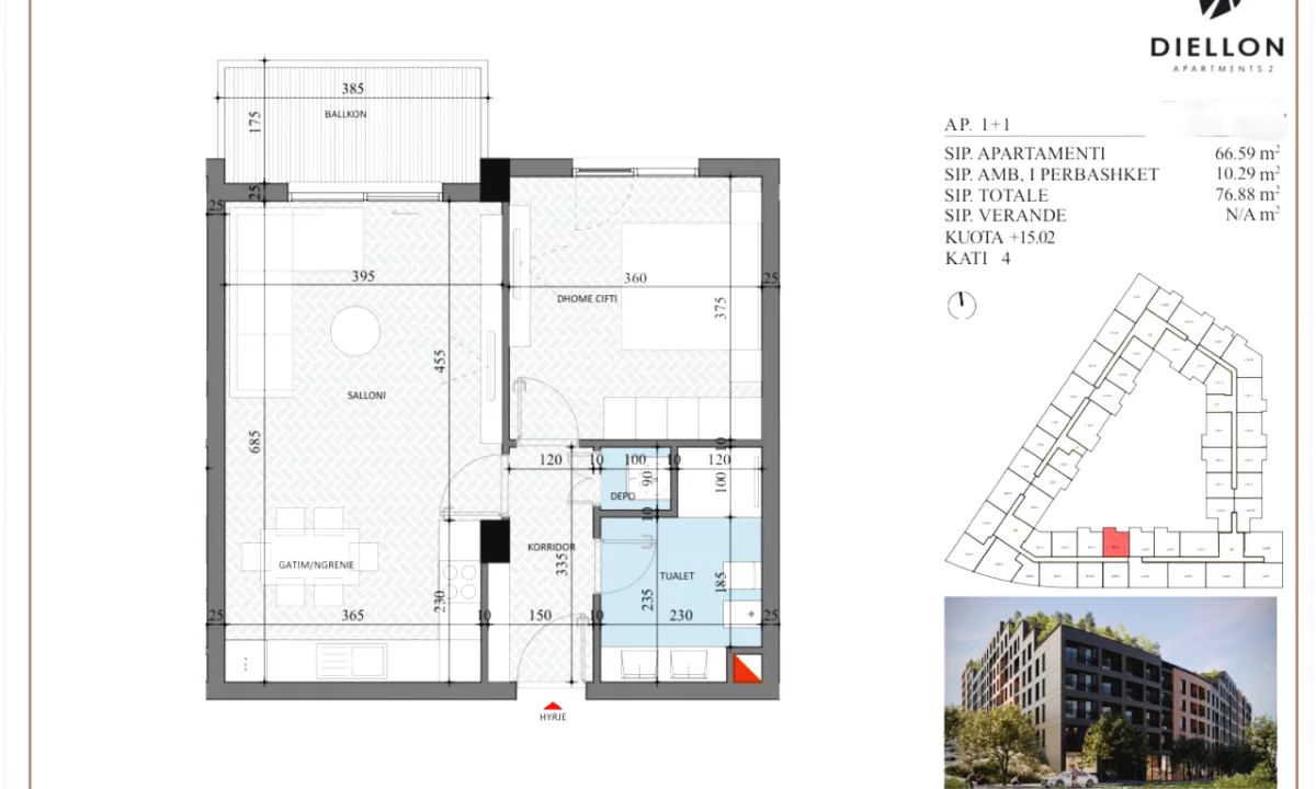 Shtepi ne shitje Apartament ne Tirane, 1+1, Mobilimi Bosh, pa mobiluar, Pagesa 88,800  Euro.