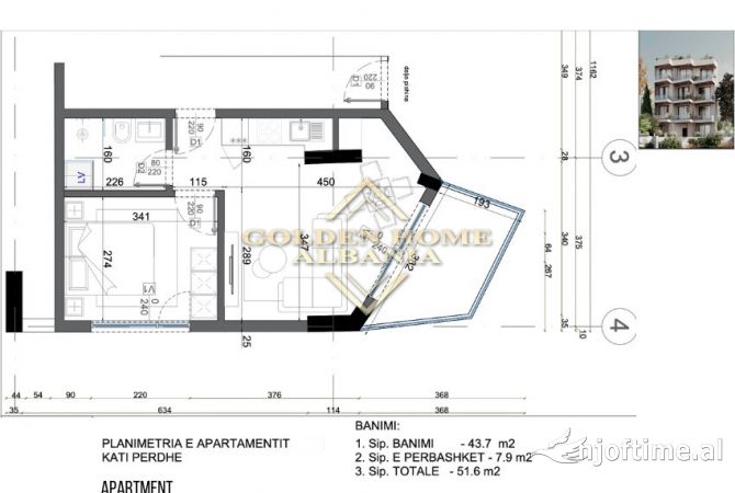Shtepi ne shitje Apartament ne Sarande, 1+1, Mobilimi Bosh, pa mobiluar, Pagesa 90,300  Euro.