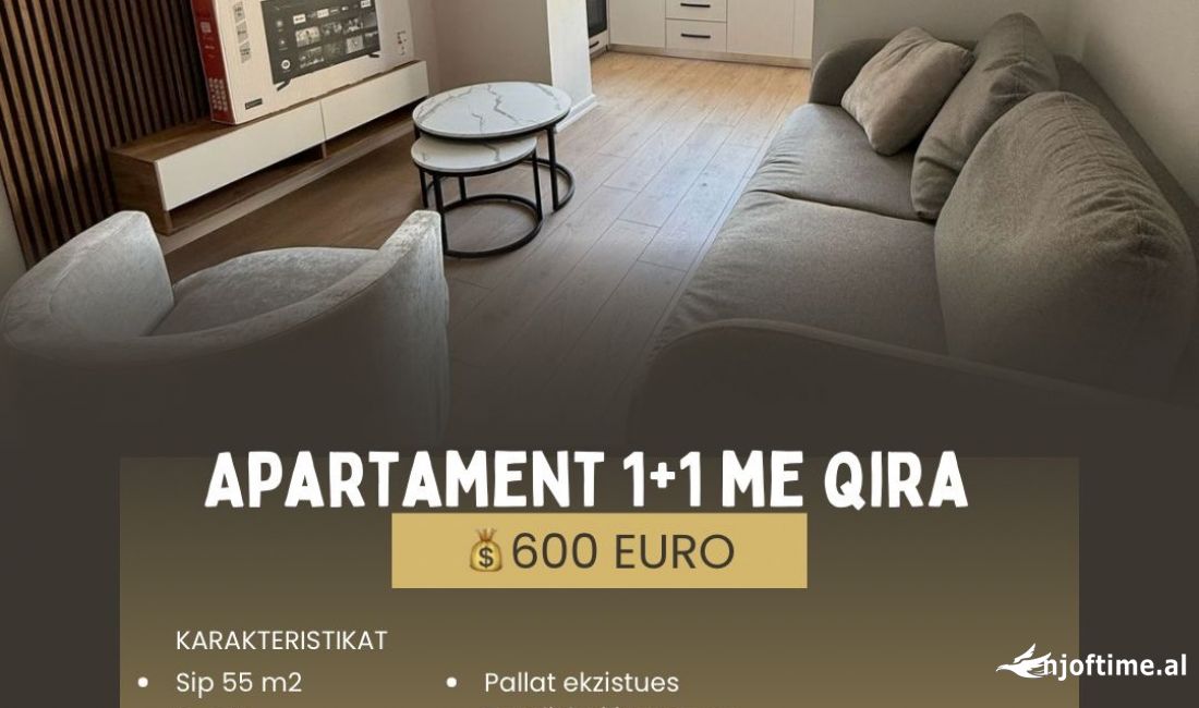 Shtepi me qera Apartament ne Tirane, 1+1, Mobilimi E mobiluar, Pagesa 600  Euro.