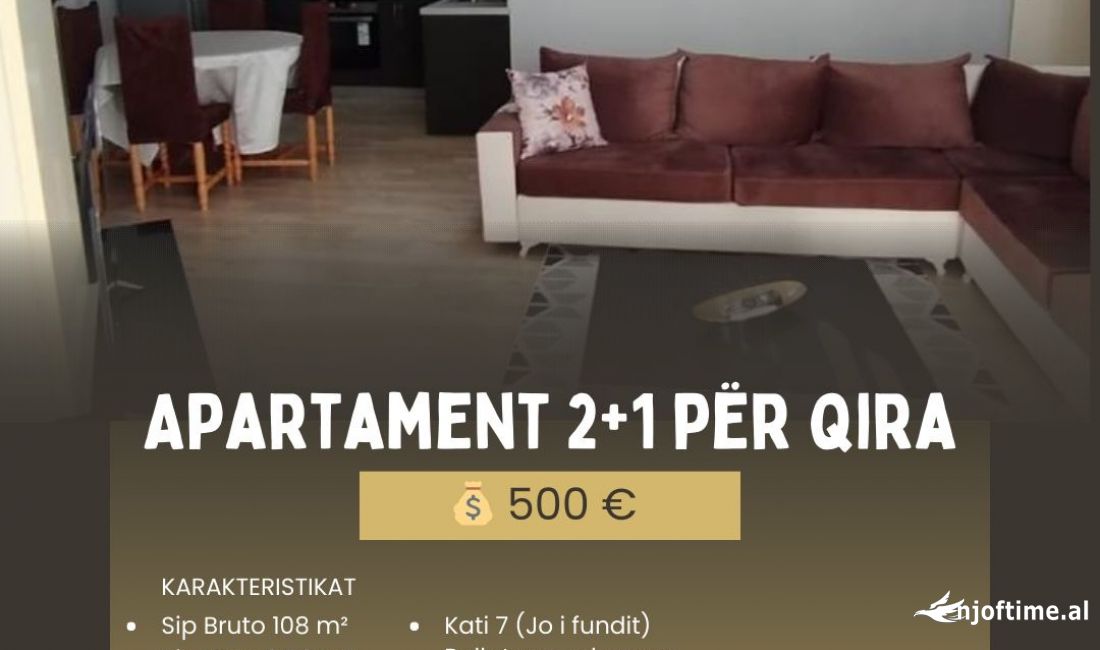 Shtepi me qera Apartament ne Tirane, 2+1, Mobilimi E mobiluar, Pagesa 500  Euro.