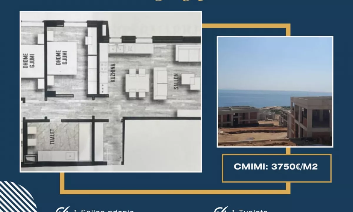 Shtepi ne shitje Apartament ne Vlore, 2+1, Mobilimi Bosh, pa mobiluar, Pagesa 437,850  Euro.