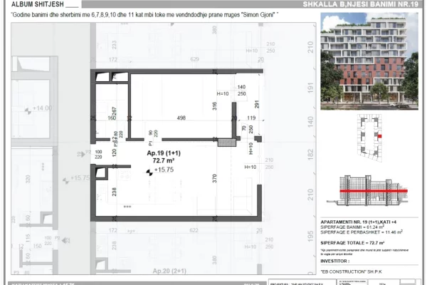 Shtepi ne shitje Apartament ne Tirane, 1+1, Mobilimi Bosh, pa mobiluar, Pagesa 113,000  Euro.