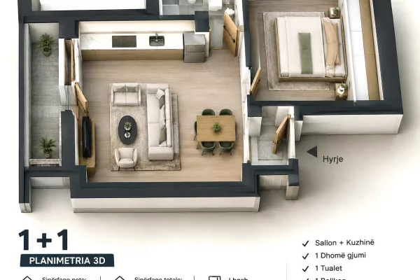 Shtepi ne shitje 1+1 ne Tirane - 110,000 Euro