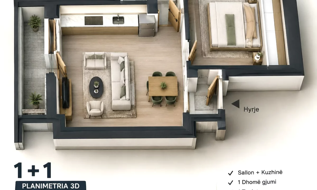 Shtepi ne shitje Apartament ne Tirane, 1+1, Mobilimi Bosh, pa mobiluar, Pagesa 110,000  Euro.