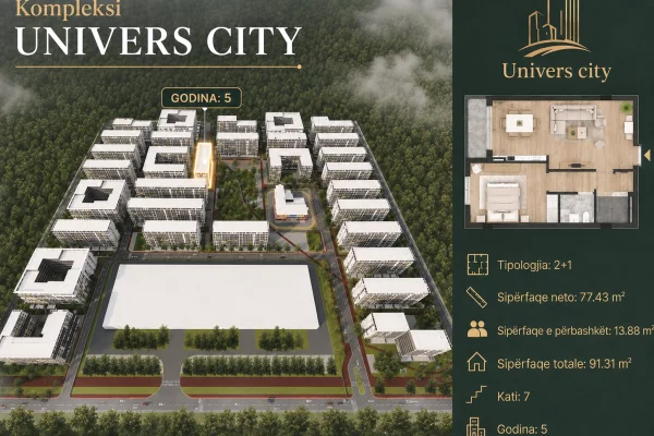 Shitet apartament 2+1+2 tek Kompleksi Univers City , QTU !105 milione leke!!1
