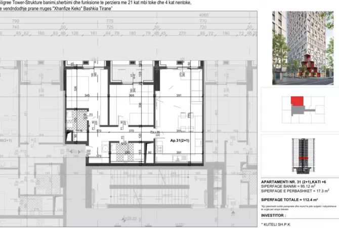 Shtepi ne shitje Apartament ne Tirane, 2+1, Mobilimi Bosh, pa mobiluar, Pagesa 224,000  Euro.