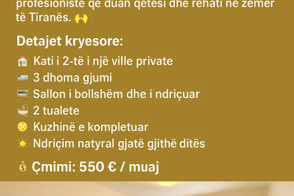 Shtepi me qera 3+1 ne Tirane - 550 Euro