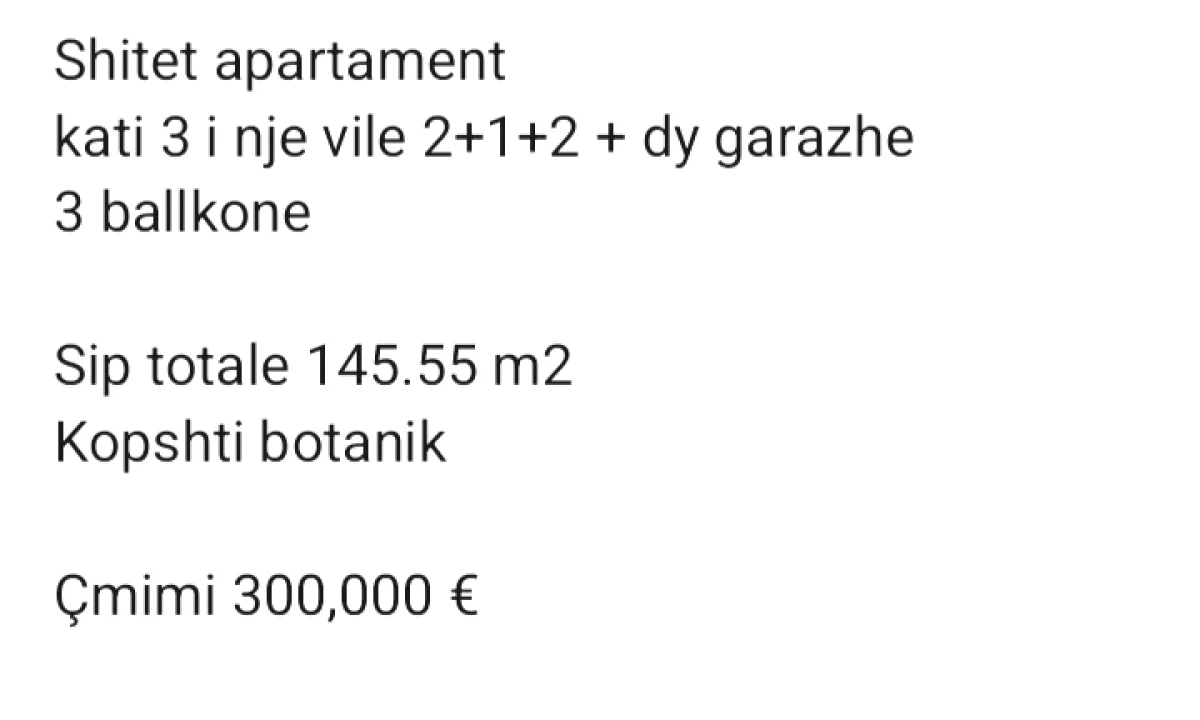 Shtepi ne shitje Apartament ne Tirane, 2+1, Mobilimi E mobiluar, Pagesa 300,000  Euro.