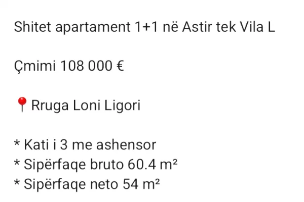 Casa in vendita 1+1 a Tirana - 108,000 Euro