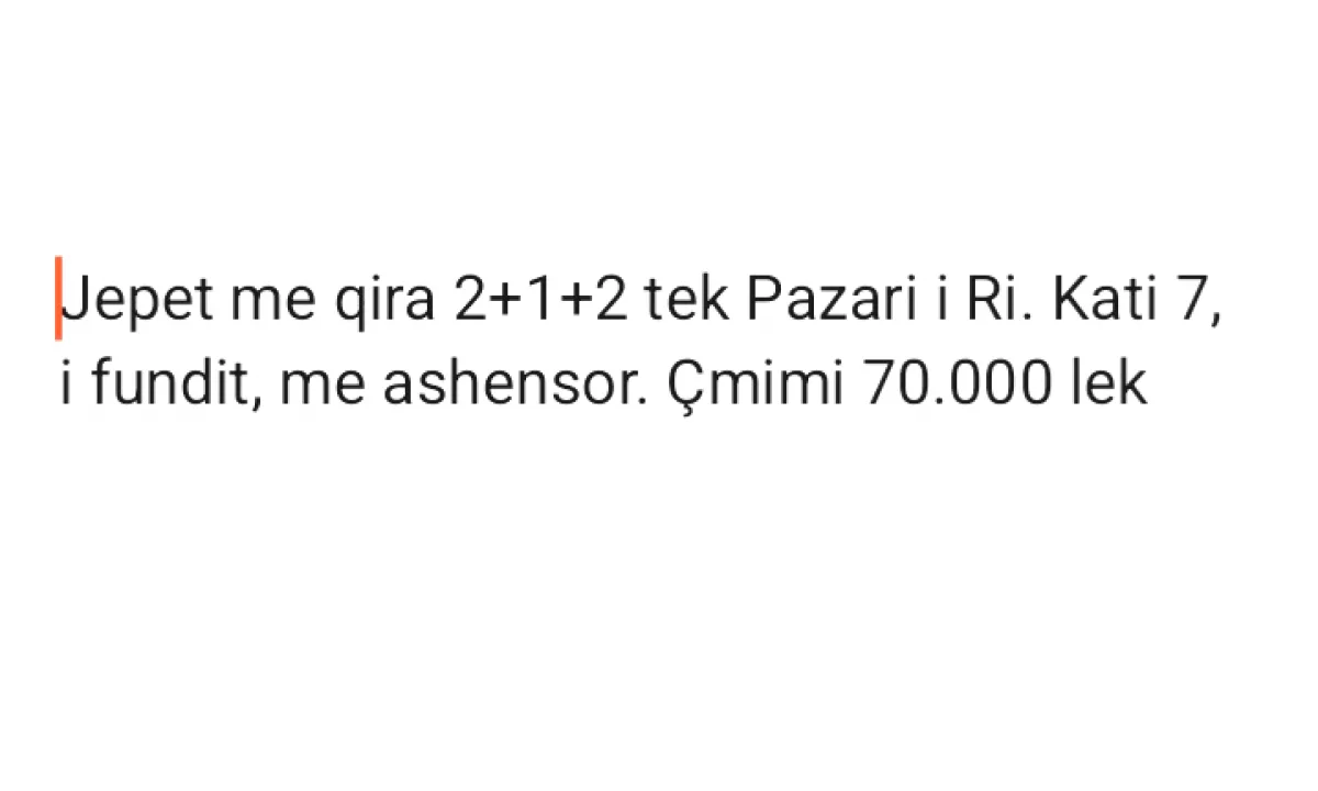 Shtepi me qera Apartament ne Tirane, 2+1, Mobilimi E mobiluar, Pagesa 70,000  Leke.