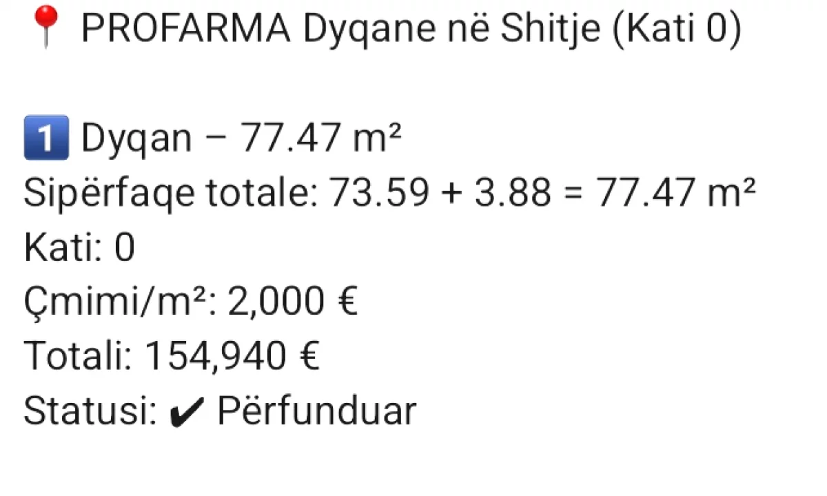 Dyqan ne shitje te Profarma