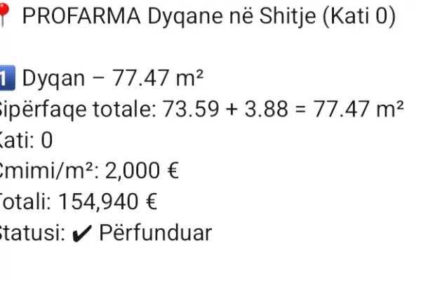 Business Property in Sale 1+1 in Tirana - 154,920 Euro