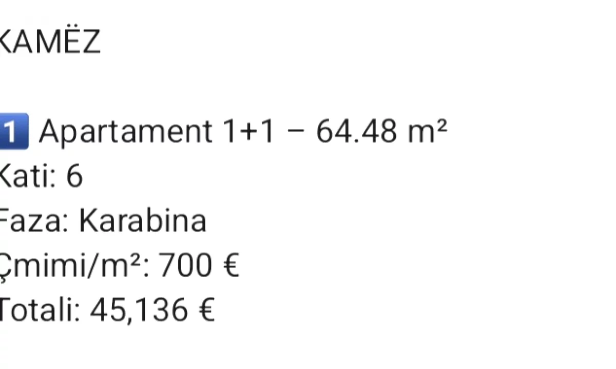 Appartamento in vendita a Tirana 1+1, Vuoto