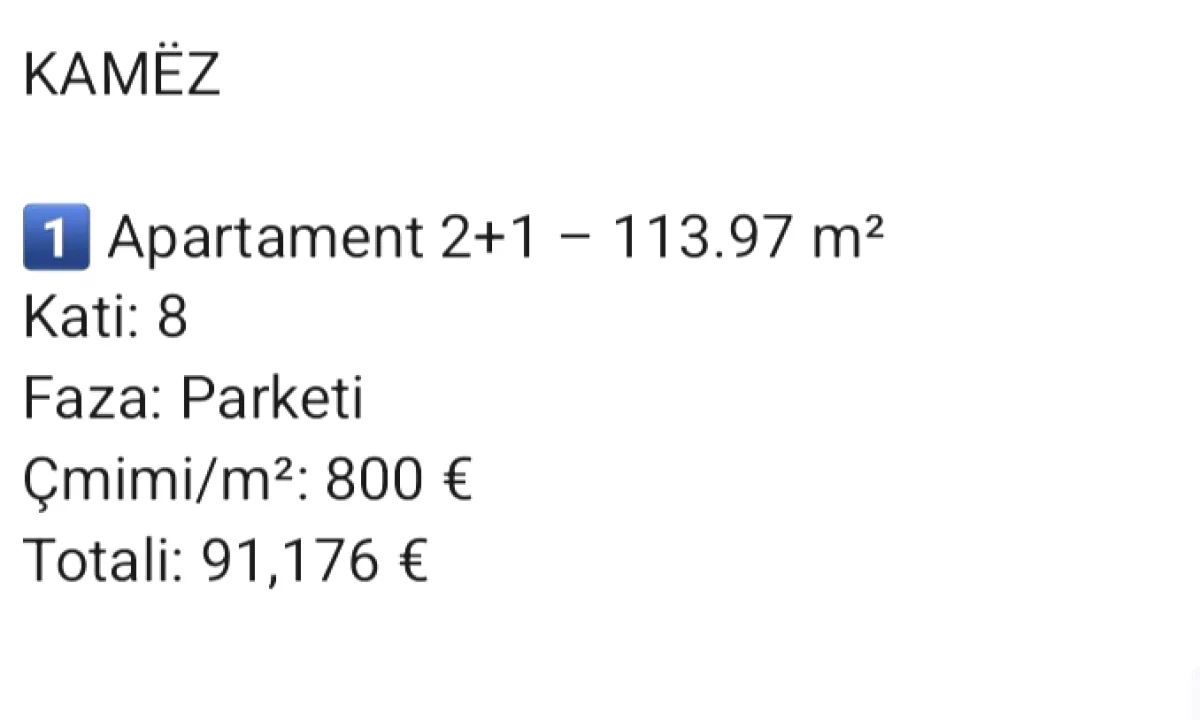 Appartamento in vendita a Tirana 2+1, Vuoto