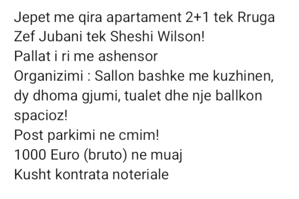 Te sheshi wilson me qera + parkim