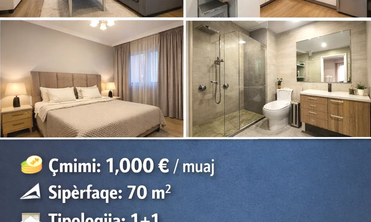 Shtepi me qera Apartament ne Tirane, 1+1, Mobilimi E mobiluar, Pagesa 1,000  Euro.