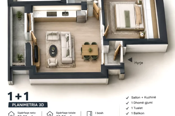 Shtepi ne shitje Apartament ne Tirane, 1+1, Mobilimi Bosh, pa mobiluar, Pagesa 11,000,000  Leke.