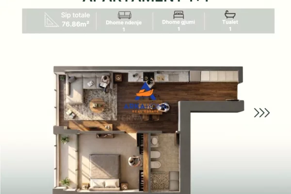 Shtepi ne shitje Apartament ne Tirane, 1+1, Mobilimi Bosh, pa mobiluar, Pagesa 115,200  Euro.