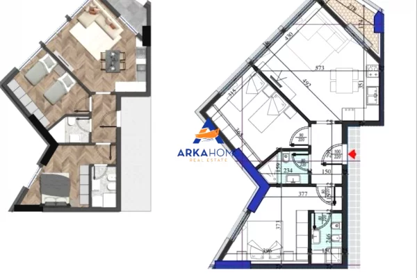 Shtepi ne shitje Apartament ne Tirane, 2+1, Mobilimi Bosh, pa mobiluar, Pagesa 172,800  Euro.
