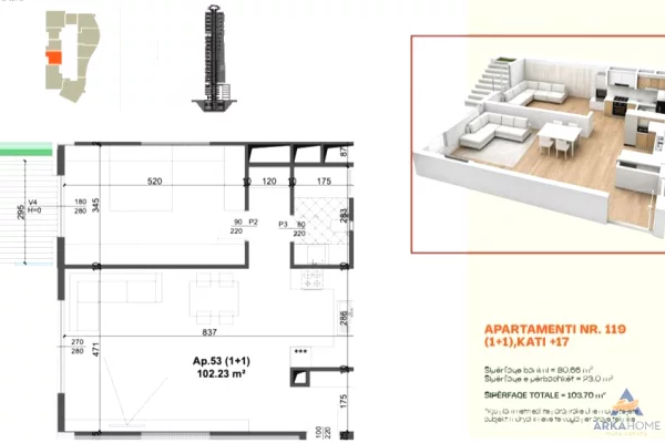 Shtepi ne shitje Apartament ne Tirane, 1+1, Mobilimi Bosh, pa mobiluar, Pagesa 238,500  Euro.