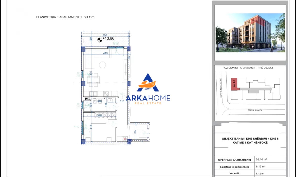 House for Sale Apartment in Tirana, 1+1, Furniture Emty, Payment 59,095  Euro.