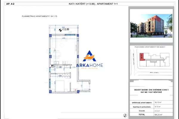 House for Sale Apartment in Tirana, 1+1, Furniture Emty, Payment 59,095  Euro.