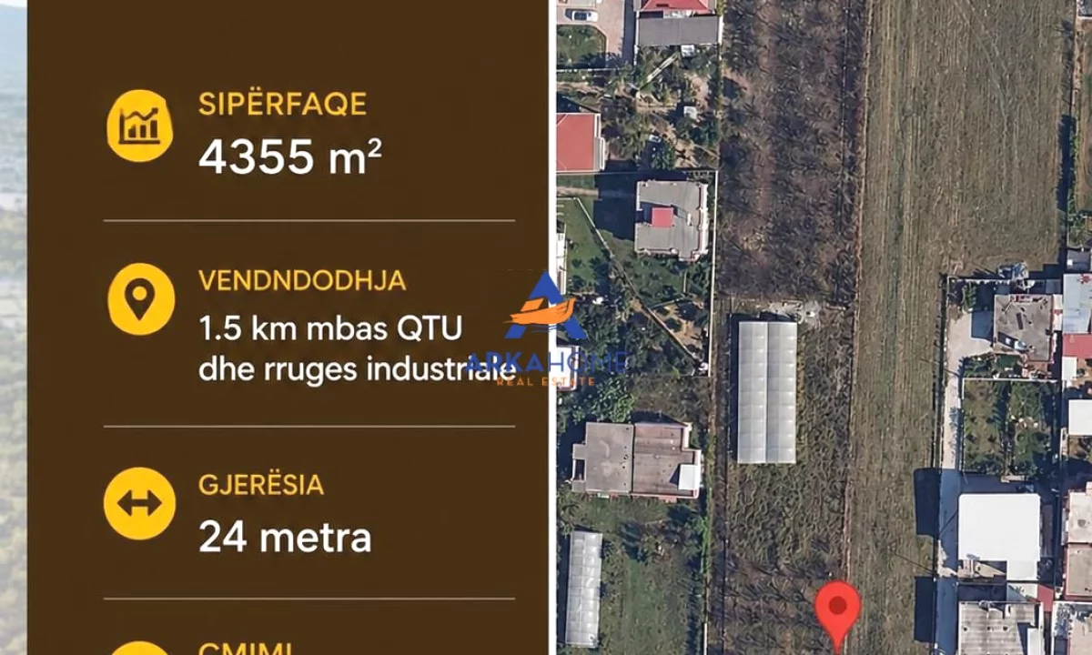 SHITET TOKE 4355 M2 "PAS QTU, PRANE RRUGES INDUSTRIALE TIRANE–DURRES" 520000 EURO